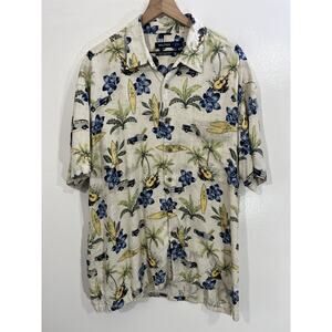 Silk Resort Camp Button Up Shirt XL Hawaiian Woody Surf Luxury Vacation Boho